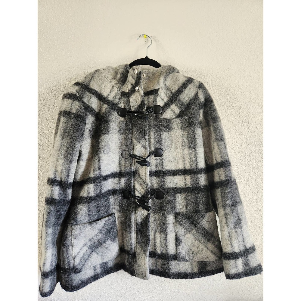 Michael by Michael Kors Paid Wool Blend Hooded Toggle Closure Coat 14